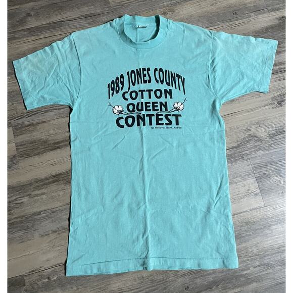 Vtg Cotton Queen Contest T-Shirt Texas Large Blue Single Stitch USA Made Tee 80s - Picture 1 of 8